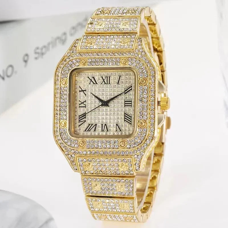 The Timeless Radiance: 2024 Luxury Rhinestone Unisex Gold Watch
