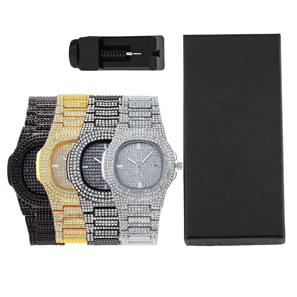 The Ultimate Shine: Iced Out Hip-Hop Punk Quartz Watch