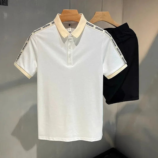 The Modern Classic: Men’s Pure Cotton Letter-Pattern Polo T-shirt