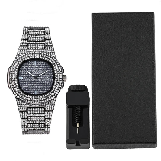 The Ultimate Shine: Iced Out Hip-Hop Punk Quartz Watch