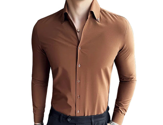 The RegalVogue Hybrid: 2025 Autumn Men’s British V-Neck Slim Dress Shirt